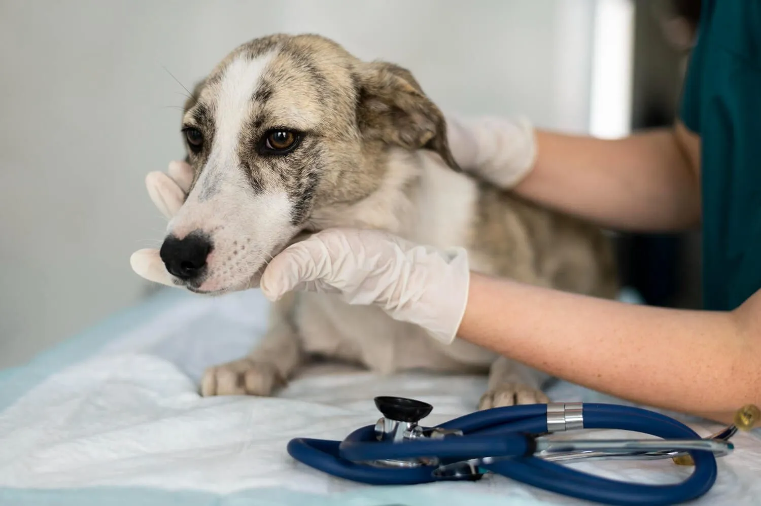 Veterinary staff caring for a dog resting after treatment